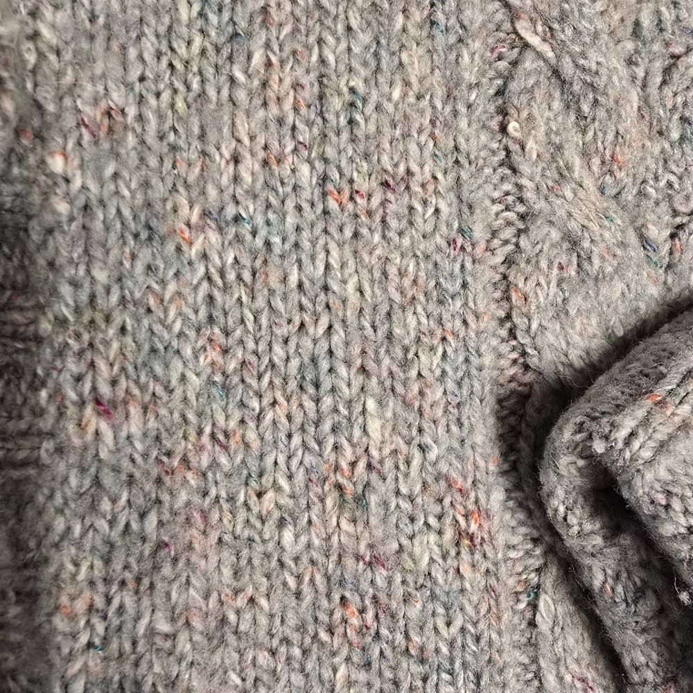 L.L. Bean Blue Confetti Tweed Cable Knit Cardigan Sweater Size M - Picture 8 of 13